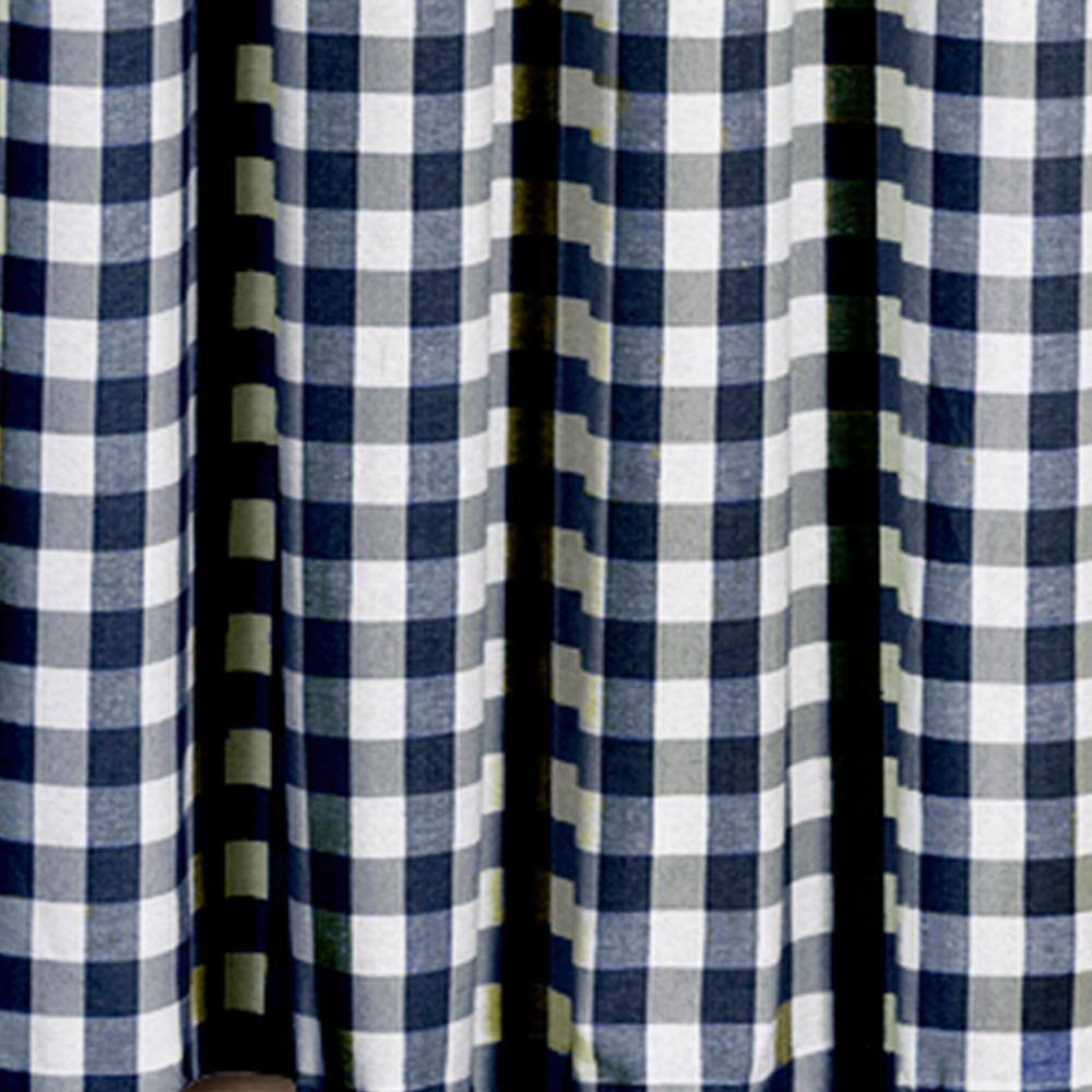 Navy Buffalo Check Light Filtering Tie-Up Curtain