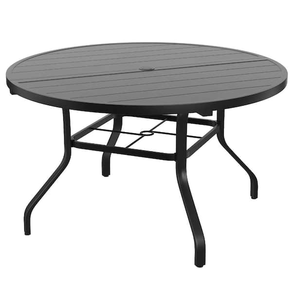 48 round patio table with umbrella hole Highland (Color: Black, Size: 36") Furniture.Com 48" Metal Round Dining Table