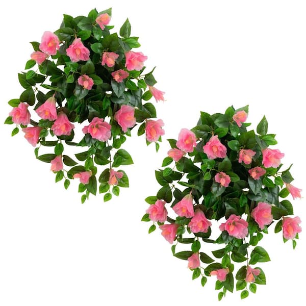 24 in. UV Resistant Artificial Hibiscus Hanging Plant (Indoor/Outdoor) - (Set of 2)