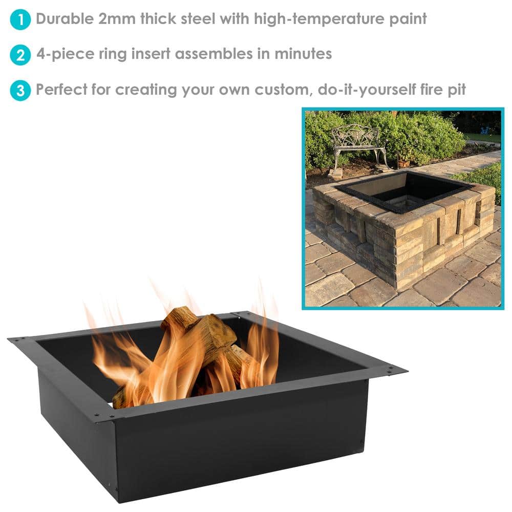 Heavy-Duty Black Steel Square Fire Pit Ring Insert, 42"