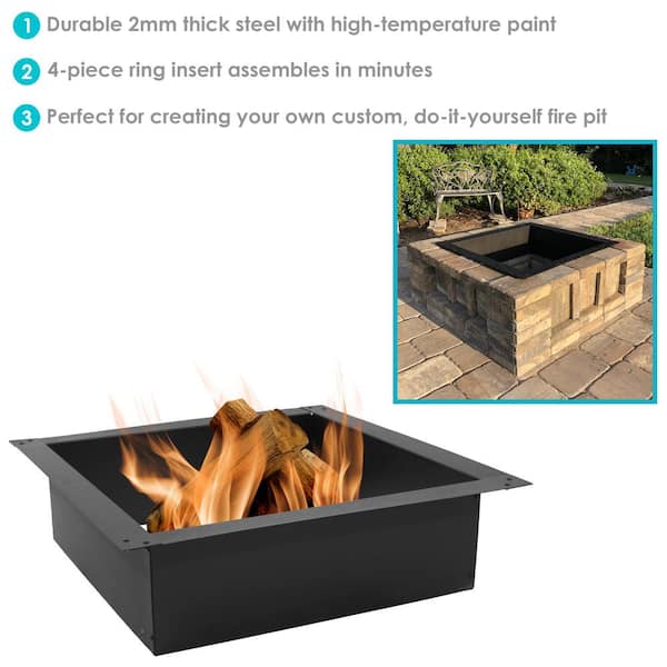 Square Steel Wood Burning Fire Pit Rim, Square Fire Pit Insert With Bottom Bracket