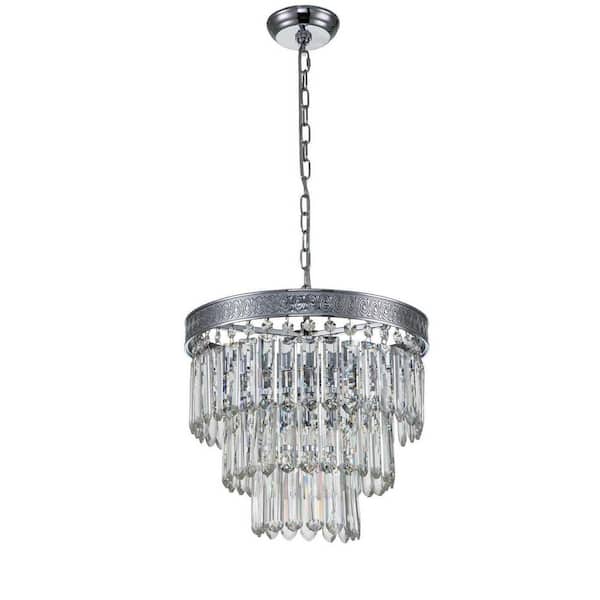 ELE Light & Decor Bliss 6-Light Chrome Tiered Chandelier with Hand Cut Crystal