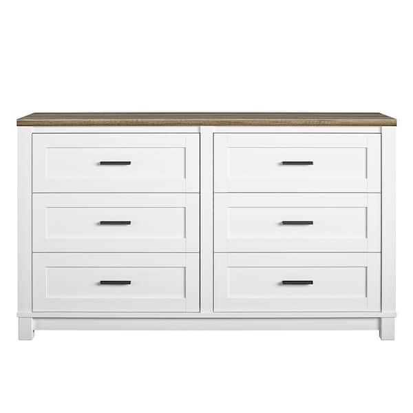 Ameriwood Home Fall River 6-Drawer White Dresser 32 in. H x 54 in. W x 15.75 in. D