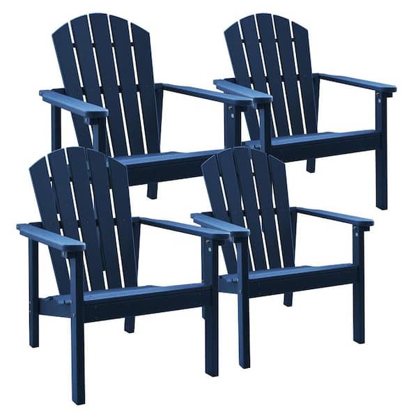All Weather HDPE Stackable Adirondack Chair, Space-Saving Outdoor Patio Chair, Navy Blue, 4-Piece