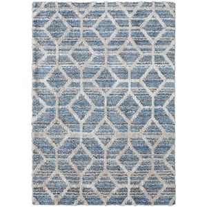 Blue and Ivory 2 ft. x 3 ft. Geometric Area Rug