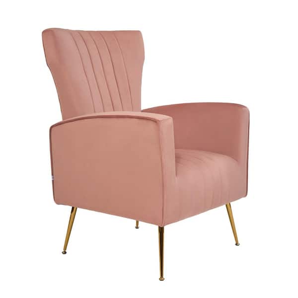 LY & S Collection Pink Velvet Wingback Arm Chair with Gold Legs