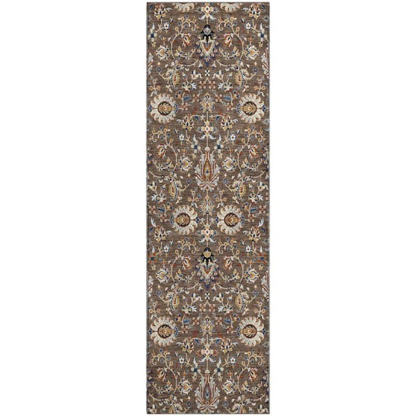 Mayfield Premium Machine Washable Abstract AMF2192 Chocolate 2 ft. x 7 ft. Runner Rug