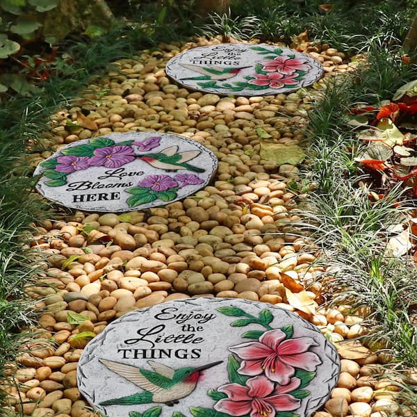 1 in. H x 10 in. D Cement Hummingbird and Flower Textured Stepping Stones (Set of 2)