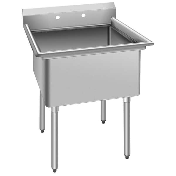 WELLFOR 29 in. Freestanding Stainless Steel 1-Compartment Commercial Kitchen Sink with Drain Strainer and High Backsplash