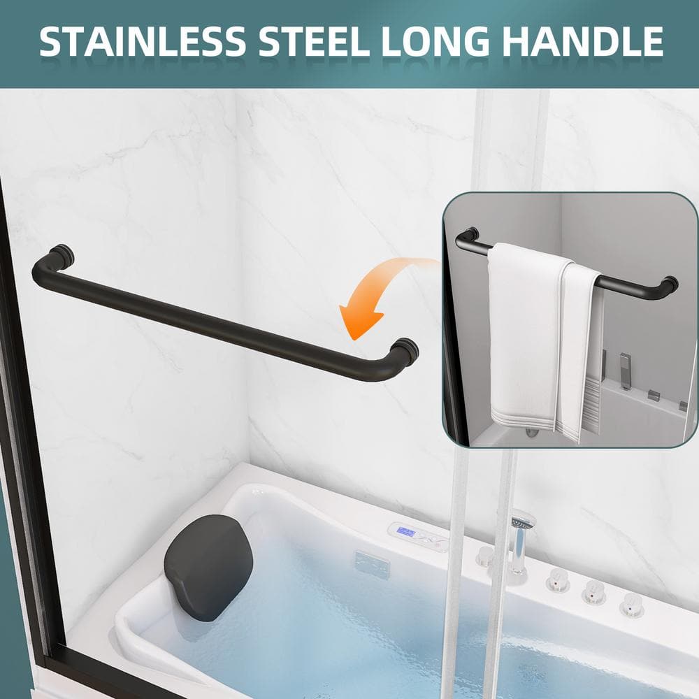 Black Aluminum and Tempered Glass Double Sliding Tub Door
