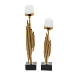 Gold Stainless Steel Vertical Pipe Stand Candle Holder (Set of 2)