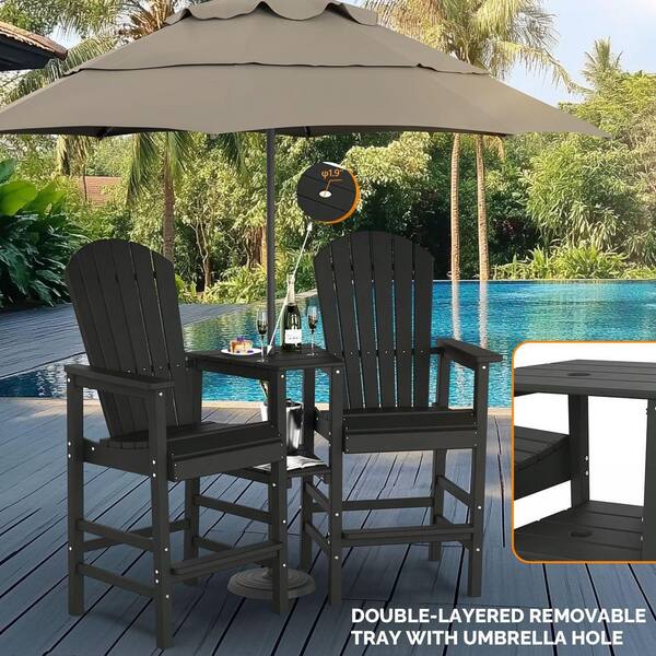 Karl home Black HDPE Plastic Outdoor Bar Stool with Removable