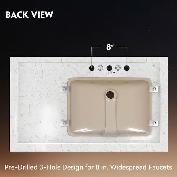Zeafive CTK 36 in. W x 22 in. D Engineered Stone White Rectangular