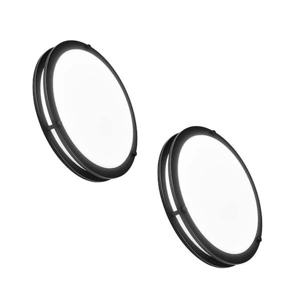 Hukoro Hanz 7.5 in. Matte Black Selectable LED 2700K/3000K/3500K/4000K/5000K Flush Mount Light 2-Pack