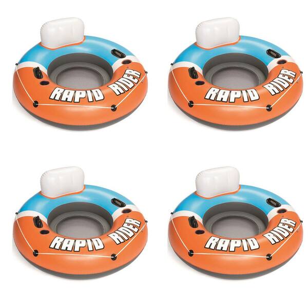 Bestway Orange CoolerZ Rapid Rider Inflatable Blow Up Pool Chair Tube (4-Pack)