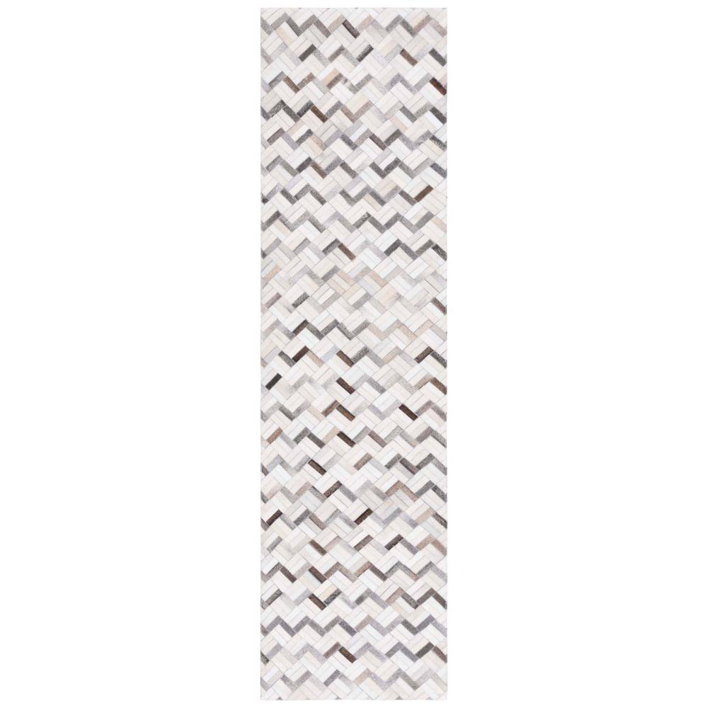 Hand-Stitched Black Geometric Cowhide Runner Rug - 27" x 9"