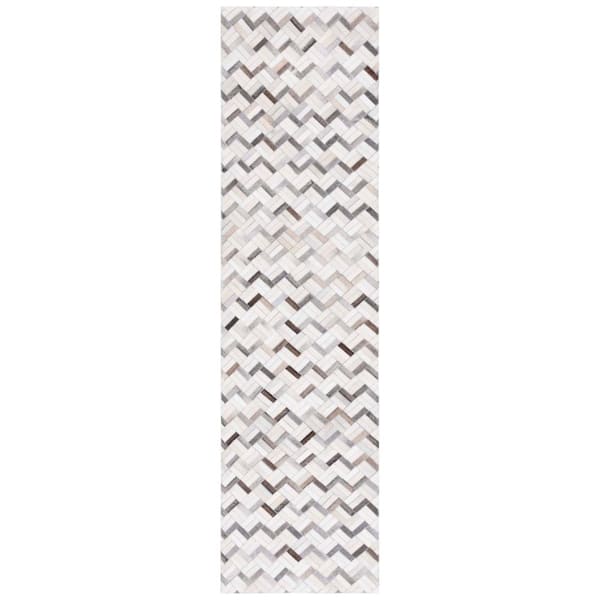 Studio Leather Black Gray 2 ft. x 9 ft. Geomtric Runner Rug