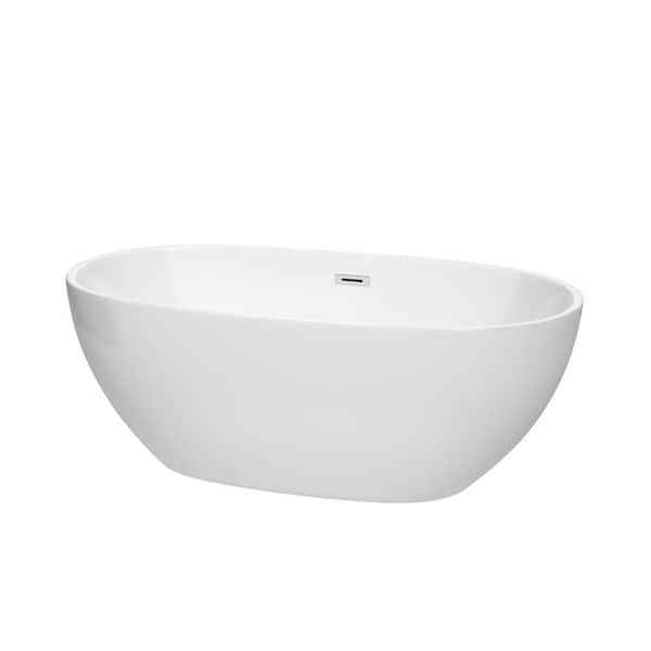 Wyndham Collection Juno 5.3 ft. Acrylic Flatbottom Non-Whirlpool Bathtub in White with Polished Chrome Trim