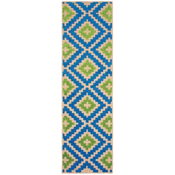 Giana Blue/Green 2 ft. x 8 ft. Outdoor Runner Rug
