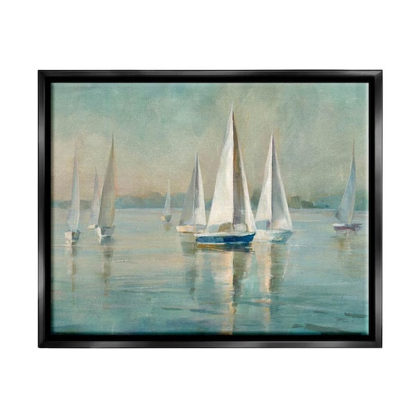 Traditional Sailboats Lake Relaxed Nautical Painting by Danhui Nai Floater Frame Nature Wall Art Print 25 in. x 31 in. .