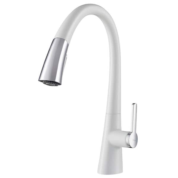 KRAUS Nolen Single-Handle Pull-Down Sprayer Kitchen Faucet with Dual Function Sprayer in Chrome/White