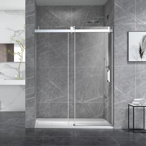 Foyil 60 in. W x 76 in. H Sliding Frameless Shower Door in Brushed Nickle with Clear Glass