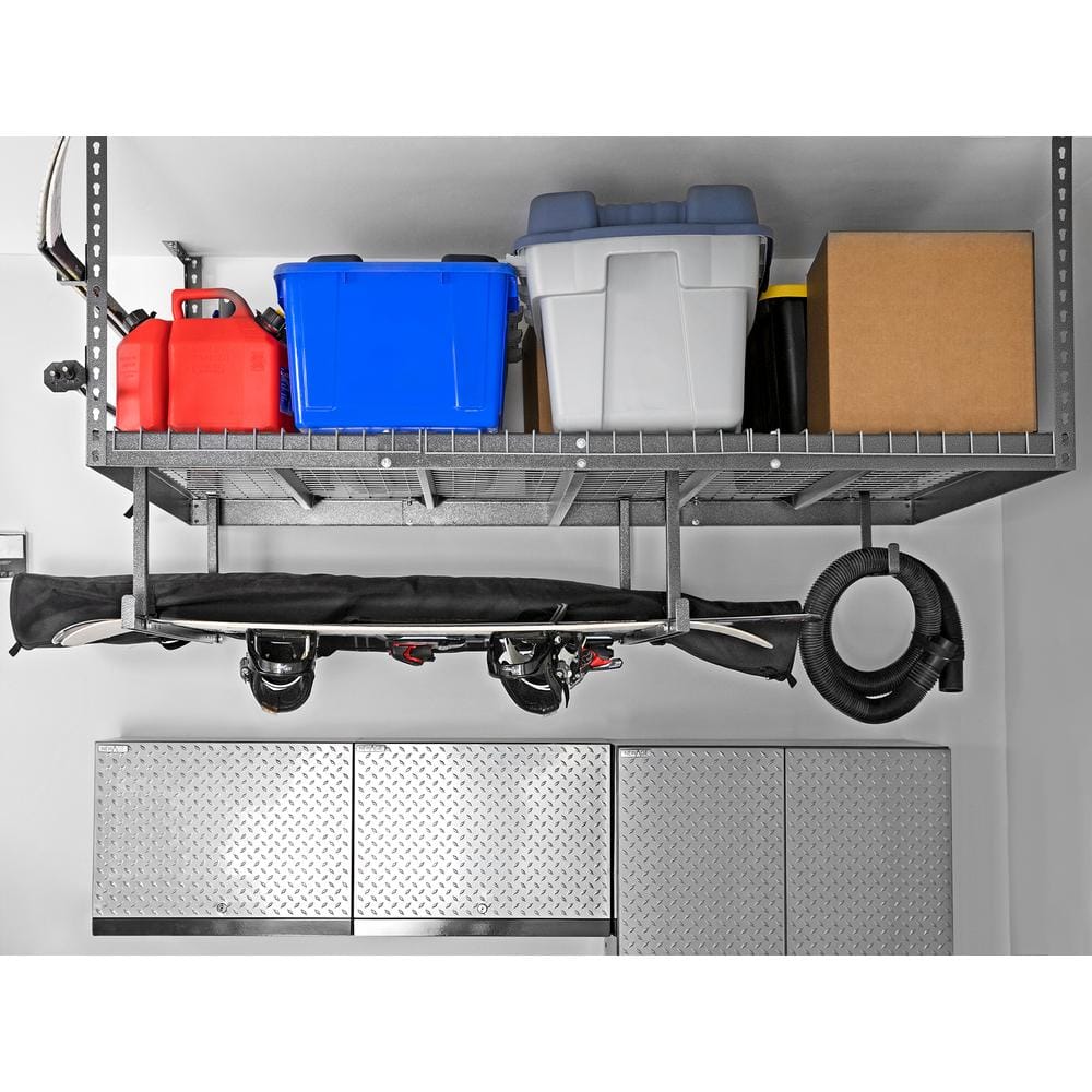 Adjustable Gray Steel Ceiling Storage Rack, 4' x 8'