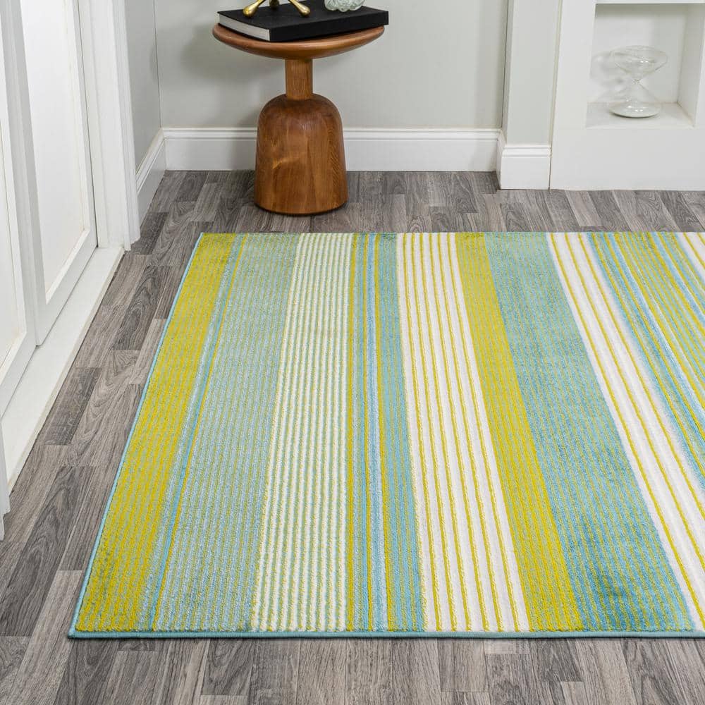 Duxbury Green and Blue Gradient Striped Synthetic 5' x 8' Area Rug