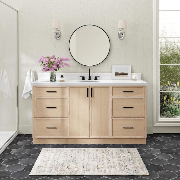 ARIEL Kelly 67 in. W x 22 in. D x 36 in. H Single Bath Vanity in Oak with Pure White Quartz Top