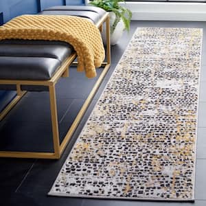 Amelia Charcoal/Gold 2 ft. x 8 ft. Abstract Gradient High-Low Distressed Runner Rug