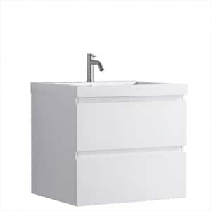 23.74 in. W x 19.7 in. D x 21.65 in. H Single Sink Floating Bath Vanity in White with White Ceramic Top