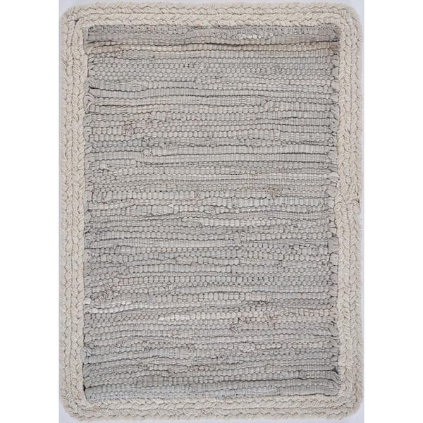 LR Home Bordered 19 in. x 13 in. Light Gray Placemat (Set of 4)