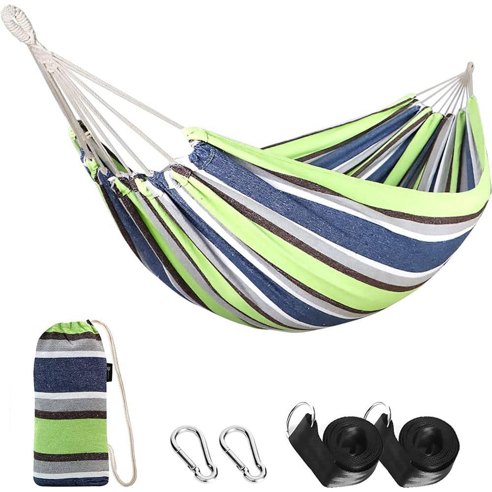 9 ft. 2 Person Cotton Hammock Comfortable Fabric Hammock with Tree Portable