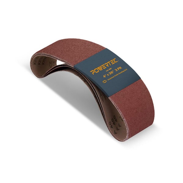 4 in. x 36 in. 120-Grit Aluminum Oxide Sanding Belt, Sandpaper for Belt Sander (3-Pack)