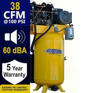 Silent Air Industrial 10HP 38 CFM 3Ph 230V 80 Gal. 2 Stage V4 Stationary Electric Air Compressor, Pressure Lube Pump