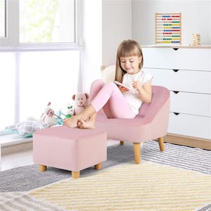 Pink Kids Sofa Chair With Ottoman Toddler Single Sofa Velvet Upholstered Couch