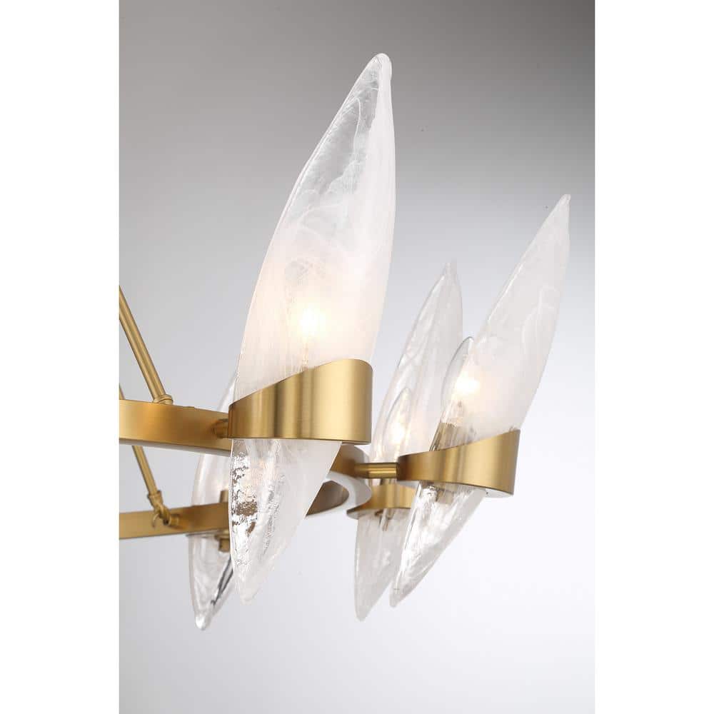 Warm Brass 12-Light Chandelier with Handmade Strie Glass Shades