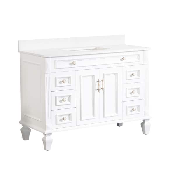 WELLFOR Artwood 48 in. W x 22 in. D x 35 in. H Bath Vanity in White with Carrera White Vanity Top with Single White Basin