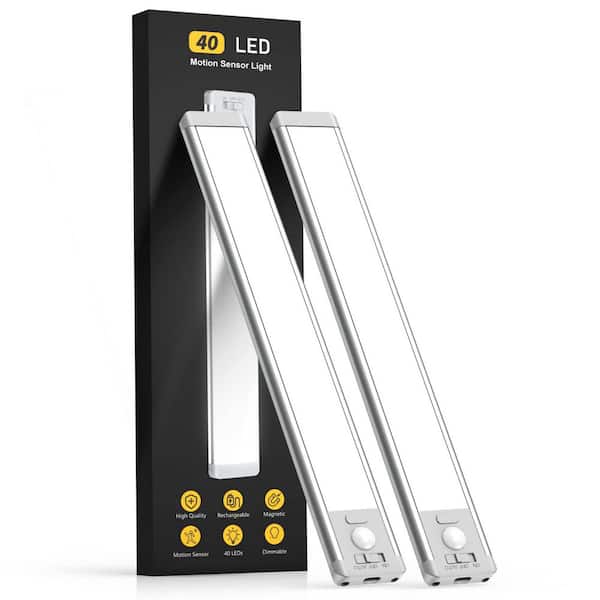 BIBIVIS 2-Pack 10 in. White Under Cabinet 40 LED Light, Rechargeable Motion Sensor Light for Kitchen Stair