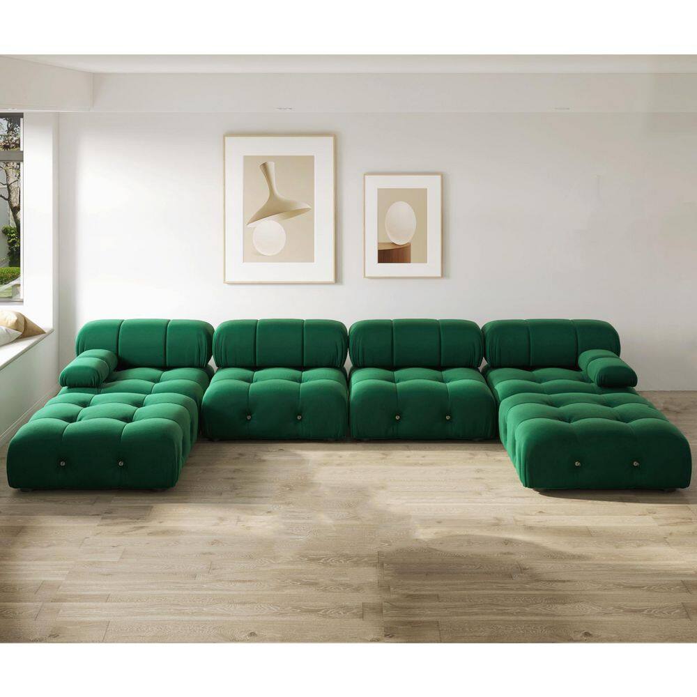 Overweldigend Wind oppervlakte Magic Home 138.6 in. Square Arm Modern Velvet Straight 4-Seater Sectional  Sofa with 2-Ottomans in Green MH-S4+2-105GN - The Home Depot