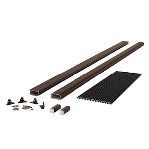 BRIO 42 in. x 96 in. (Actual: 42 in. x 94 in.) Brown PVC Composite Line Railing Kit w/Round Aluminum Black Balusters