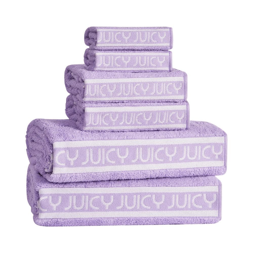 JUICY COUTURE Luxurious Plush 6-Piece Lilac Purple Striped 100% Cotton Bath Towel Set