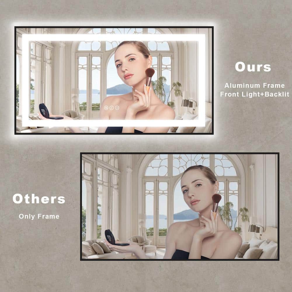 Oversized Matte Black Aluminum Frameless LED Vanity Mirror