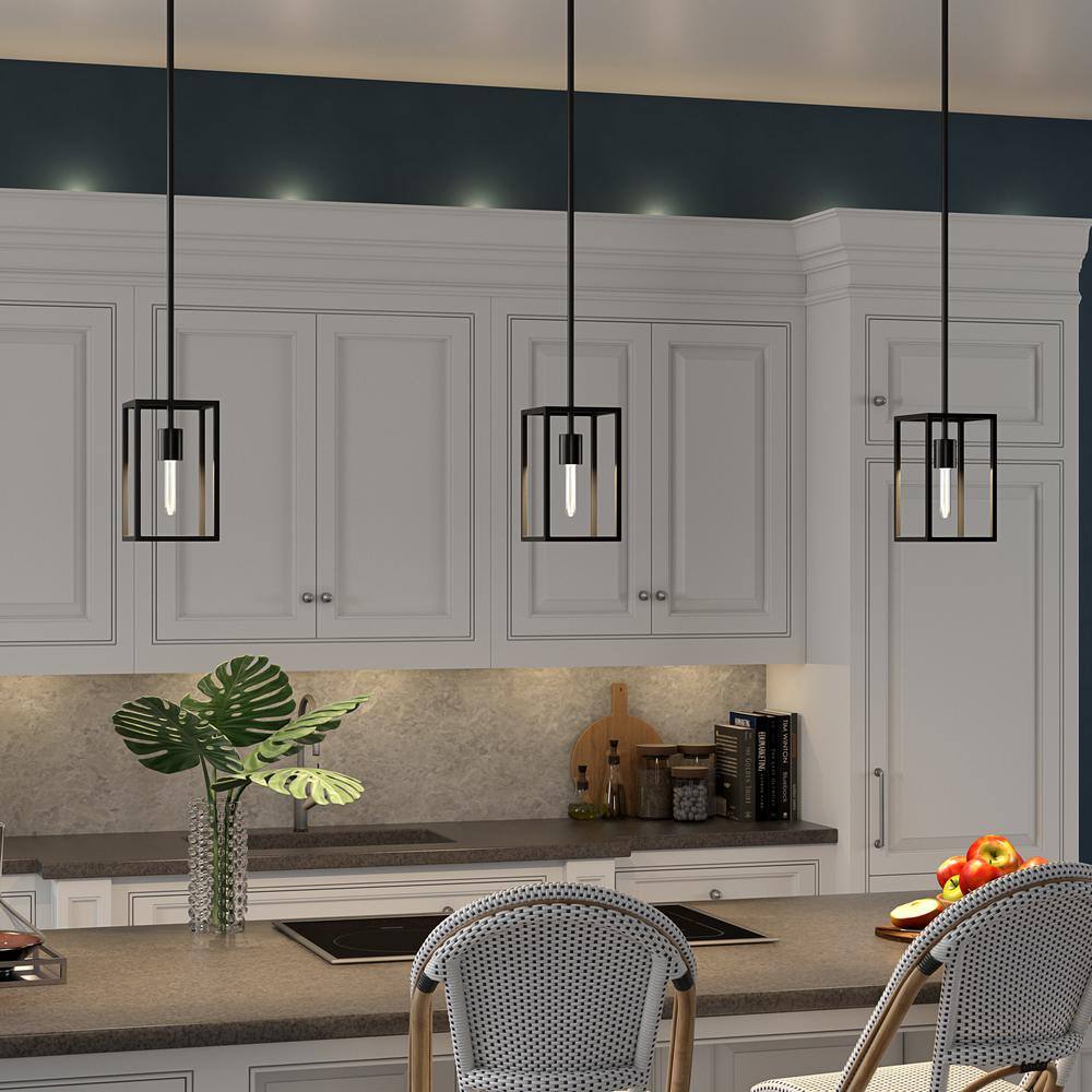 Industrial Blackened Bronze Square Metal Pendant Light