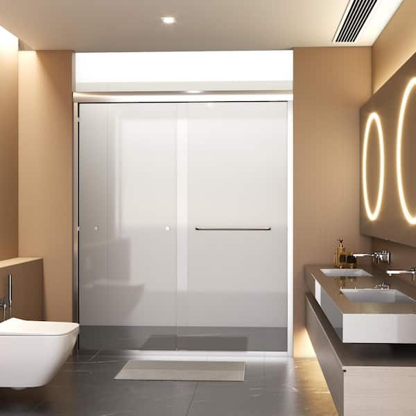 Unbranded 60 in. W x 72 in. H Semi-Frameless Double Sliding Shower Door in Chrome with Explosion Proof Film Tempered Glass