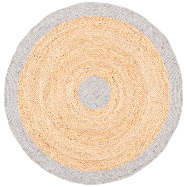 SAFAVIEH Braided Silver Natural Doormat 3 ft. x 3 ft. Solid Border Round Area Rug