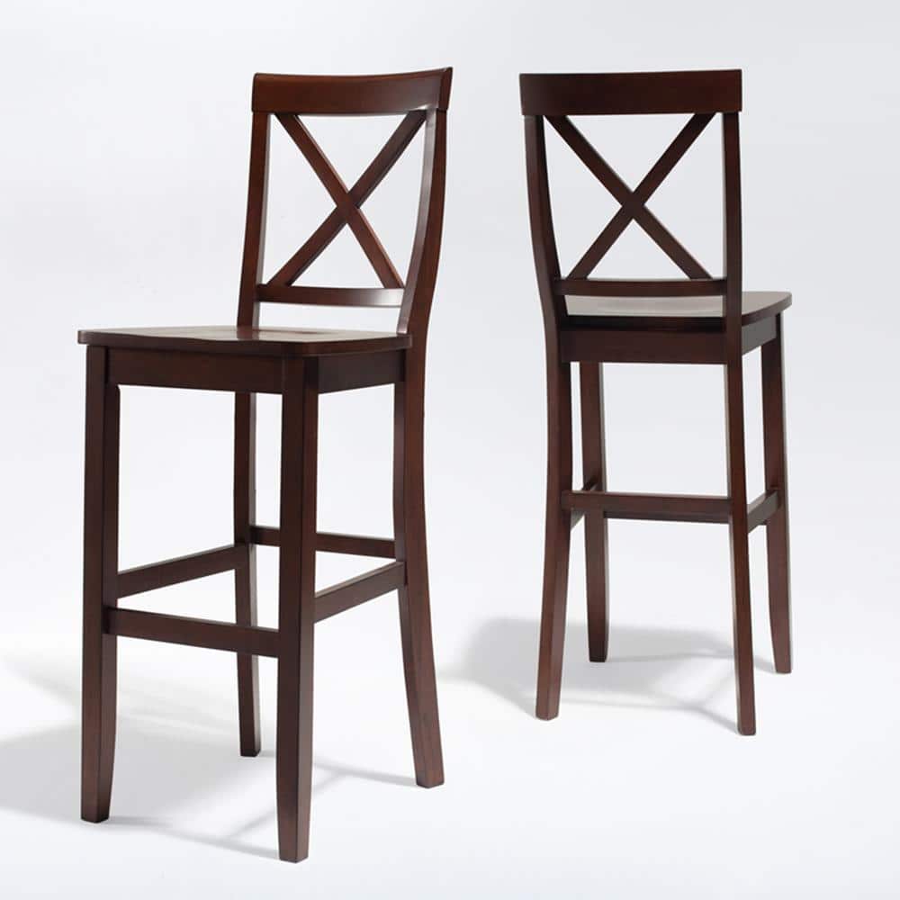 Set of 2 30-inch Mahogany X-Back Bar Stools