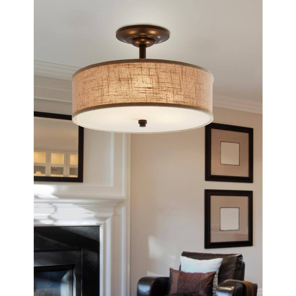 Cocoa Bronze 17" Indoor/Outdoor Drum Ceiling Light with Textured Shade