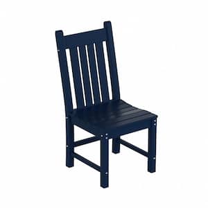 Hayes HDPE Plastic All Weather Outdoor Patio Armless Slat Back Dining Side Chair in Navy Blue