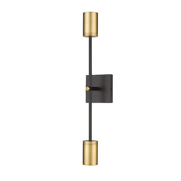 Unbranded Calumet 4.5 in. 2-Light Matte Black Plus Olde Brass Wall Sconce